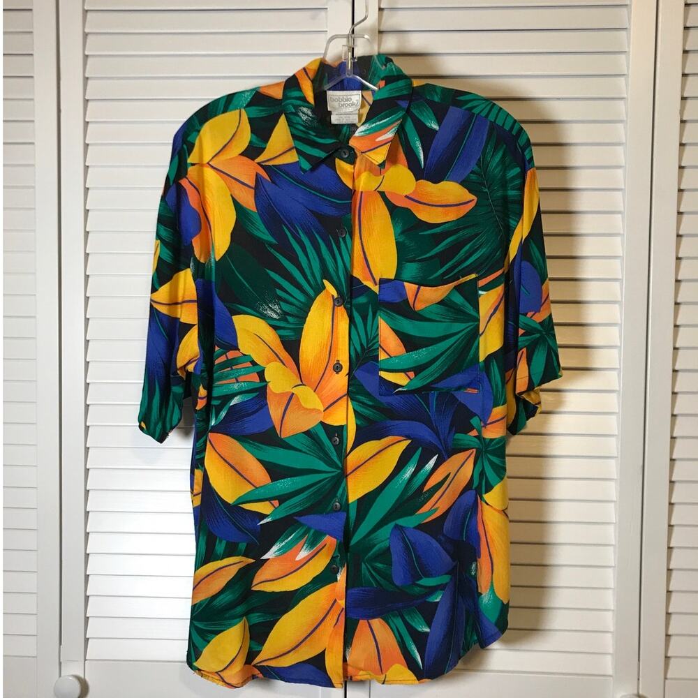 Bobbie Brooks Vintage Tropical Collared Short-Sleeve Shirt M